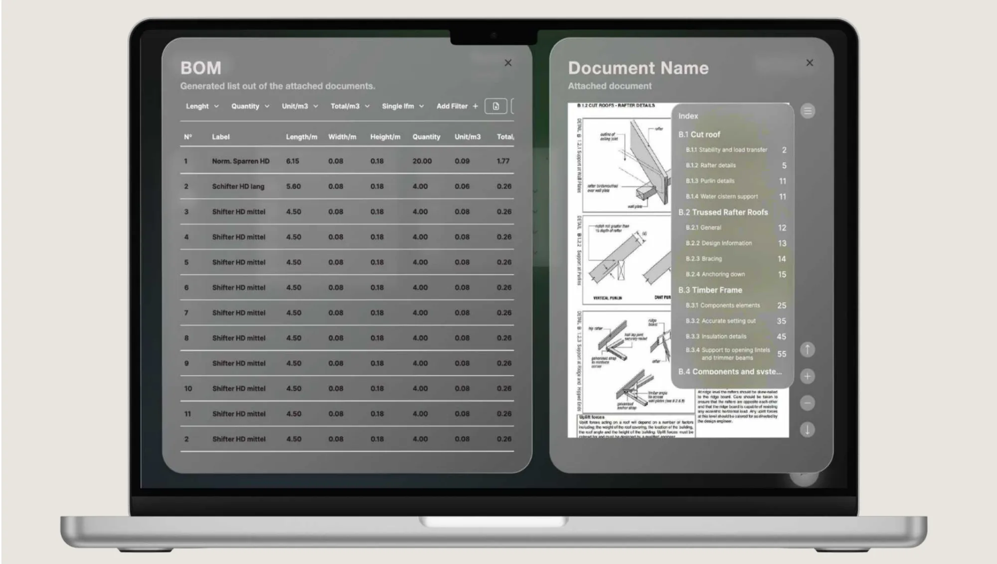 AI document-analysis loading screen, extracting material data from an uploaded plan at 76% complete.