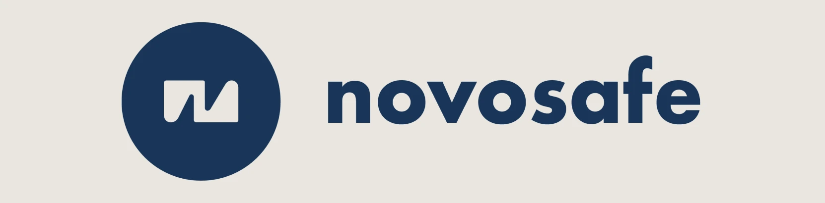 novosafe's primary mark: a navy monogram of two angled strokes reading as the initial and an upward arc, next to the 'novosafe' wordmark.